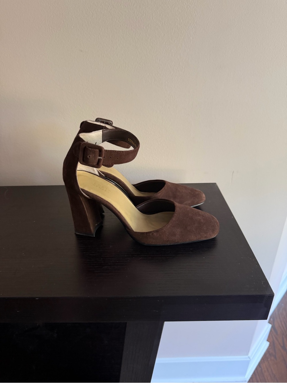 Colin Stuart Suede Ankle-Strap Block Heel Pumps